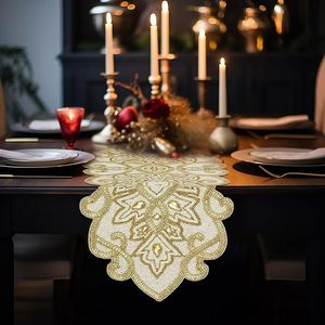 ผ้าปูโต๊ะลายดอกไม้สำหรับใช้ในบ้านโต๊ะรับประทานอาหารคริสต์มาสงานแฮนด์เมดพร้อมแผ่นรองจานประดับลูกปัดลายดอกไม้ - Product Image 2