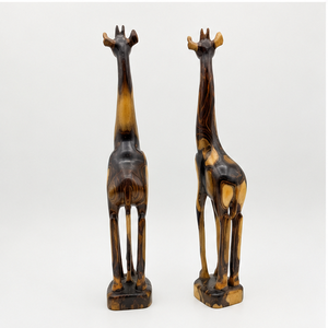 Figuras de jirafa de madera hechas a mano, juego de 2 esculturas de animales tradicionales, decoración de mesa para sala de estar - Product Image 3