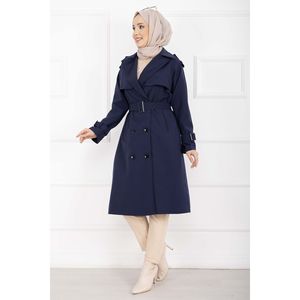 Abrigo de Gabardina Azul Marino Premium para Mujer Allerli, Cierre Cruzado, Cinturón Desmontable para Otoño - Product Image 6