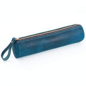 Thin Soft Leather <b>Pencil</b> <b>Case</b> for Adults Minimal Zippered Pouch Small Senior Leather Pen <b>Bag</b> - Product Image 2