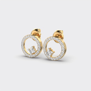 Diseñador romántico 10K oro acabado círculo moda pendientes laboratorio flotante crecido diamante Centro Halo diamante acentos regalo para ella - Product Image 1