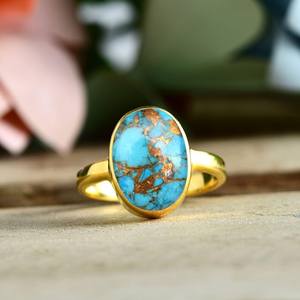 Bague Turquoise Naturelle Plaqué Or 18k 14x10mm Bague Ovale en Pierres Précieuses pour Femme Cadeau de Bijoux en Pierre de Naissance de Décembre - Product Image 3