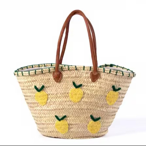 Sac fourre-tout en paille avec motif citron sac panier marocain fait à la main - Product Image 1