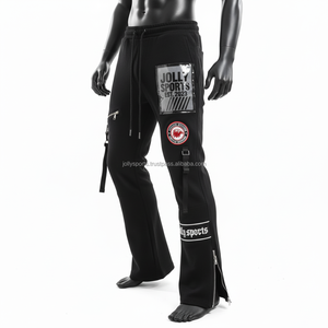 Haute qualité hommes survêtement pantalon épais polaire tissu taille réglable couleur noire avec Chenille broderie Logo lavé hommes pantalons - Product Image 3