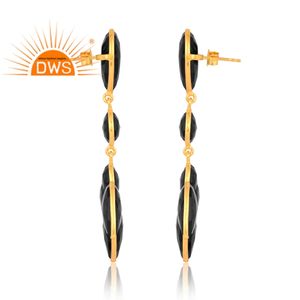 Handmade Sterling Silver 18K Gold Plated Natural <b>Black</b> Onyx Gemstone <b>Dangle</b> <b>Earring</b> Gold Vermeil Jewelry Manufacturer - Product Image 3