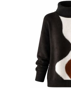 Custom Premium Women Turtleneck Color Block Knit Sweater Soft Warm Winter Pullover Casual Fashion Top Black <b>Brown</b> White Color - Product Image 3