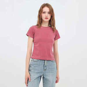 High Quality Cotton T-Shirt 100% Blank Slim Fit Crop Acid Washed <b>Tshirt</b> Custom Vintage T Shirt for Women - Product Image 3