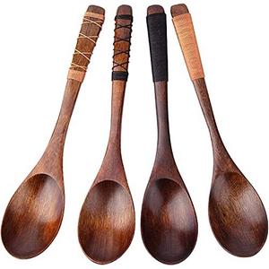 Ensemble de 10 ustensiles de cuisine en bois naturel antiadhésifs, spatules en teck, outils de cuisine en bois, cuillères en bois pour la cuisine, fourchette à salade - Product Image 1