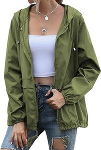 Impermeables ligeros impermeables a prueba de viento con capucha para mujer Chaquetas cortavientos de patrón sólido Bolsillos ajustables. - Product Image 2