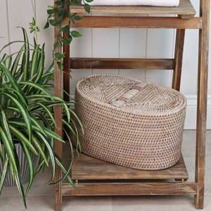 Panier de rangement ovale en rotin tressé avec couvercle, paniers de rangement faits à la main, rotin naturel, moderne, multifonction, fabriqué au Vietnam - Product Image 2