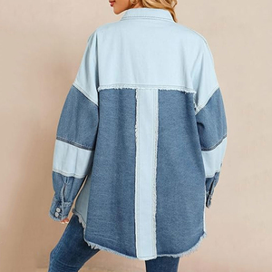 2025 chaqueta vaquera de manga con parche lavado ligero para mujer, prendas de vestir informales para mujer, chaqueta de otoño, chaqueta vaquera con bolsillos, chaqueta vaquera, abrigo OEM - Product Image 6
