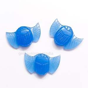 Amuletos de Calcedonia Azul con Grabado de Escarabajo Egipcio, Figuras Talladas a Mano de Caras de Escarabajo de Calcedonia para la Creación de Joyas - Product Image 5