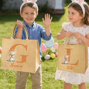 Large Capacity Personalized <b>Easter</b> Bunny Jute <b>Bag</b> Initial Name Customization Perfect Daily Use <b>Easter</b> <b>Gift</b> for Friends Cotton - Product Image 5