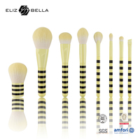 Ensemble de pinceaux de maquillage rayés en forme d'abeille, 9 pièces, pinceaux cosmétiques en poils synthétiques doux pour poudre, fard à joues, fard à paupières
