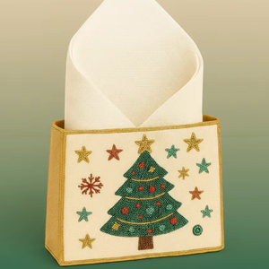 New Stylish Handmade Beaded Christmas Tree <b>Napkin</b> Holder Pouch Luxury Hand-Embroidered <b>Fabric</b> Tableware Decor Holiday Events - Product Image 1