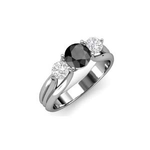 Round Cut Three Stone Black And White Diamond Engagement Ring For Women - Product Image 6