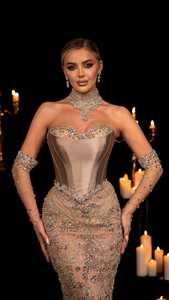 LM กระโปรงผ้าทูลประดับด้วยลูกปัดเลื่อมสำหรับ X661Corset ชุดราตรีงานเลี้ยงต้อนรับงานแต่งงานงานเต้นรำสีทองหรูหรา - Product Image 6