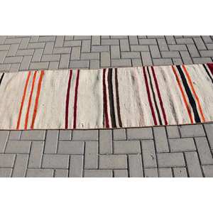 Tapis turc vintage moderne et classique de grande surface, à rayures beiges, 2x7,9 pieds, avec support en latex de laine pour les adolescents, motif rectangulaire de couloir - Product Image 3