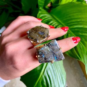 <b>Labradorite</b> CUFF <b>Rings</b> Resizable Quartz Main Stone Customizable Nature Material - Product Image 3