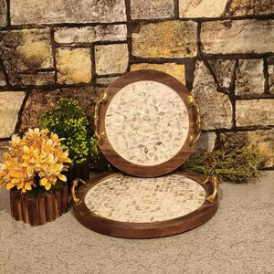 Exquisita bandeja de servicio de madera de madreperla con mango de metal Fechas Chocolates Postres Perfecto para la decoración del hogar de lujo Ramadán - Product Image 4