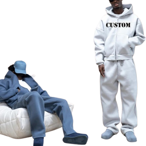 ชุดวอร์มแบบมีซิปทรงบ็อกซี่และกางเกงขายาวผ้าหนา 500 กรัม ชุดเซ็ตโอเวอร์ไซส์สำหรับผู้ชาย - Product Image 2