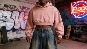 เสื้อฮู้ดดี้แบบสั่งทำ OEM คุณภาพสูง สไตล์สตรีทแวร์ ผ้าฝ้าย 100% ดีไซน์หมุดตกแต่ง ทรงโอเวอร์ไซส์ ทรงบ็อกซี่  แบบครอป  สำหรับผู้ชาย - Product Image 6