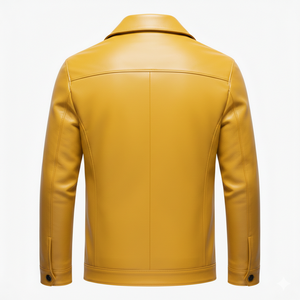 Veste en cuir longue pour homme sur mesure, col en toile, style décontracté de rue, couleur jaune - Product Image 2