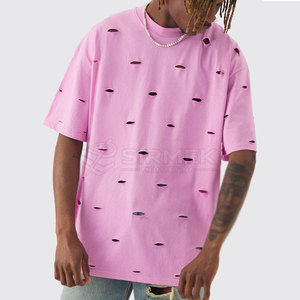 Camiseta de algodón grueso con cuello redondo para hombre, estilo desgastado, de manga corta y corte holgado, para verano, informal, estilo urbano, para uso diario. - Product Image 3