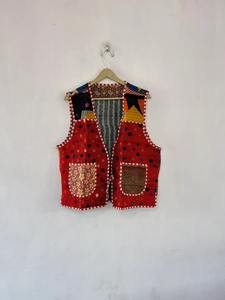 Unisex Sleeveless Cotton Kantha Jacket with <b>Quilted</b> <b>Waistcoat</b> Pockets Breathable Handmade Kantha <b>Waistcoat</b> for Women - Product Image 3