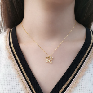 High Quality 14K Pure Solid Gold or Sterling <b>Silver</b> Star Shape Pendant Necklace Lab Grown Diamond Elegant Gift for Girls & <b>Women</b> - Product Image 4