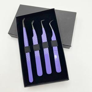 Punta de plasma negra Pinzas de color azul 45 grados Tipo de curva de 90 grados Agarre de diamante de acero inoxidable Pinzas de pestañas Sostenibles - Product Image 4