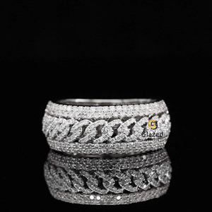 Nueva Moissanite redondo brillante totalmente helado cadena de eslabones cubanos Hip Hop anillo VVs D diamantes incoloros 10K oro amarillo para hombres - Product Image 6