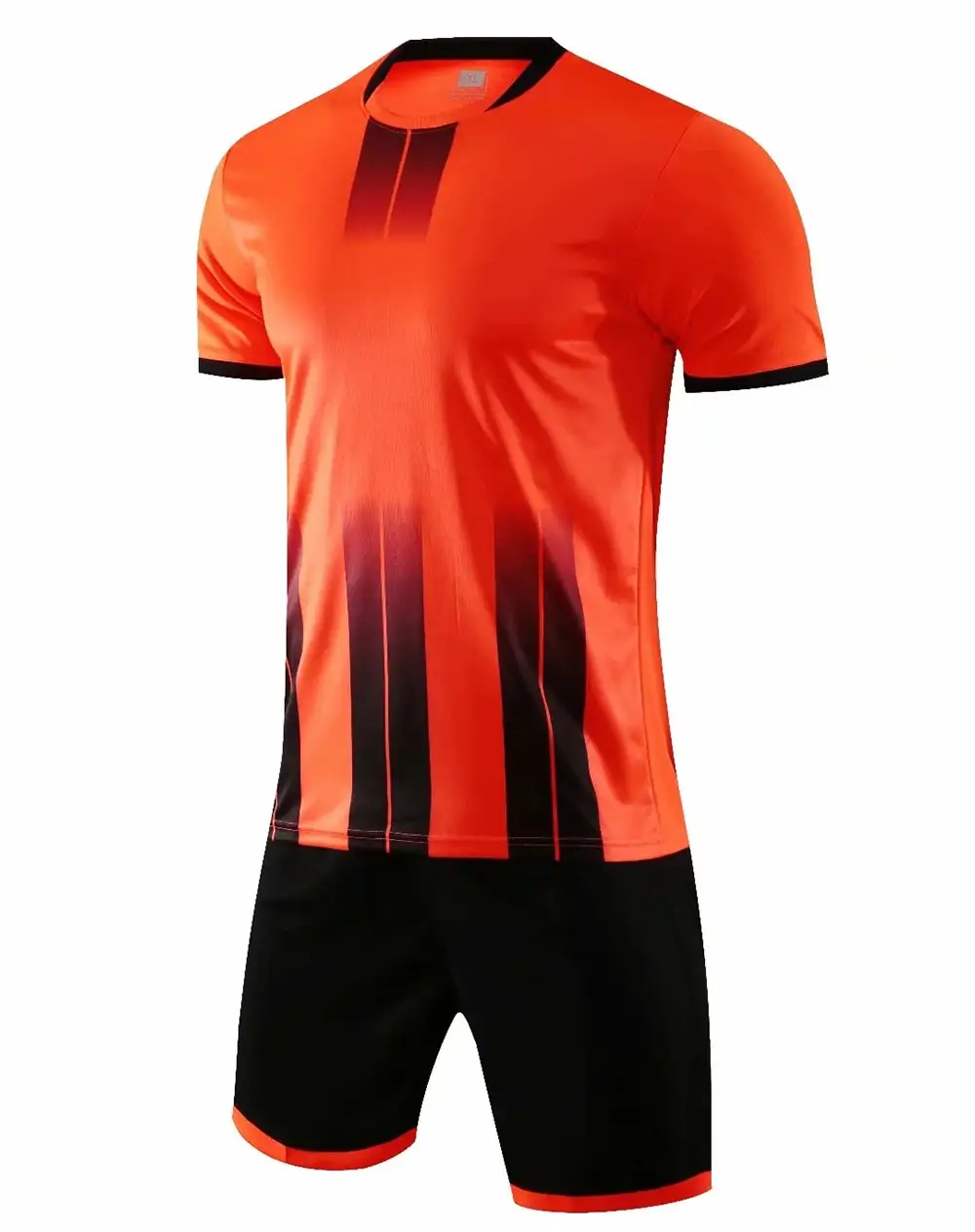 Turuncu siyah kısa kollu futbol futbol forması gömlek ve şort yüksek kalite spor forması takım fabrika üreticisi