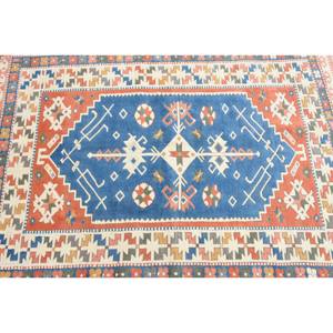 Kilim Bleu Rouge Grand Tapis 3.7X5.5 pieds Tissage Plat Laine Turque avec Support en Latex pour Couloir ou Chambre Effet 3D Peluche - Product Image 5