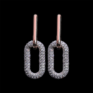 Boucles d'oreilles créoles en diamant en or 14 carats pour femmes 0.74CTW diamants naturels taille ronde conception de goutte de lien ovale avec réglage pavé - Product Image 3
