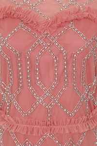 Élégant robe de cocktail vintage demi-longueur col rond en poly maille haute perlée motif brodé de paillettes cristal fête formelle décontracté - Product Image 6