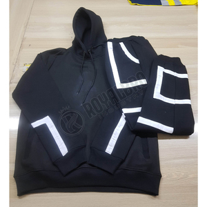 Survêtement d'hiver à capuche pour homme 2 pièces noir réfléchissant Ensemble de pantalons de jogging à capuche avec logo personnalisé Streetwear coupe-vent de sport - Product Image 6