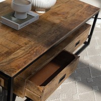 Table basse contemporaine en bois de manguier à 2 tiroirs, fabriquée à la main, en bois massif, moderne, pour la maison, l'hôtel, utilisation mobile, décorative, industrielle