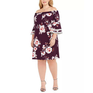 Abito da festa da donna Love Squared viola taglia 1X, con maniche a campana floreali, in chiffon, modello tubino, lunghezza al ginocchio - Product Image 1