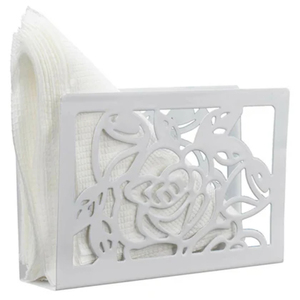 Vente en gros Porte-serviettes moderne en métal blanc avec rose florale décorative Porte-mouchoirs en fer pour décor de restaurant et de café - Product Image 1