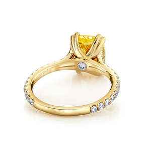 Bague de fiançailles AURALUXURIA en diamant de laboratoire, argent sterling, certifiée IGI, jaune Faloren, taille coussin, pavé, pierres latérales de 0,49 ct - Product Image 3