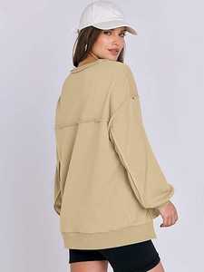 <b>Women's</b> Oversized <b>Sweatshirts</b> <b>Long</b> Sleeve Henley Button Down Pullover Hoodies Tunic Tops 2025 Trendy Fall Clothes - Product Image 5