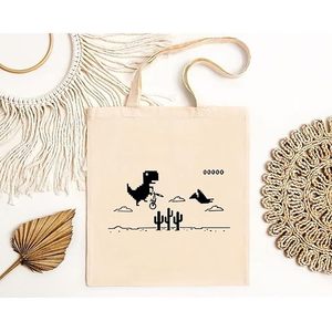 Sacs fourre-tout en toile de coton avec impression de logo noir, motif T-Rex Dino cool, sacs fourre-tout écologiques, sacs de courses durables - Product Image 2