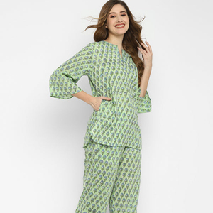 Printed Night Suit for Summer Casual Wear <b>Three</b> Quarter Sleeve 2 Piece Set Dress - Product Image 1