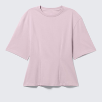 T-shirts OEM personnalisés vierges pour femmes, en coton doux tricoté, coupe ajustée, manches courtes, style vintage, avec détail de point de croix, hauts moulants