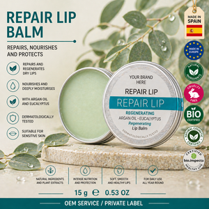 Bálsamo Labial Reparador de Marca Privada 15ml OEM |   Cuidado Labial Hidratante y Nutritivo con Argán y Manteca de Karité |   España Natural EU - Product Image 1