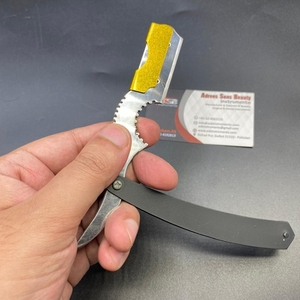 Maquinilla de afeitar recta de peluquero profesional de alta calidad de acero inoxidable con hoja única reemplazable y logotipo personalizado - Product Image 2