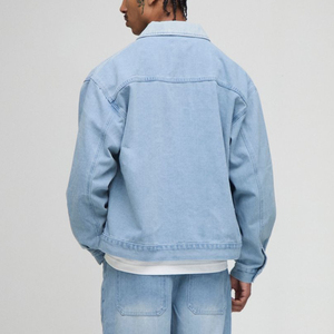 Veste en jean bleu vintage 100% coton sur mesure pour hommes épaule tombante surdimensionnée veste homme hip hop avec logo imprimé DTF - Product Image 3