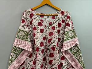Vestido caftán hecho a mano de algodón con estampado Jaipuri, ropa de dormir con estampado de bloques de flores, Top largo, abrigo de playa, Maxi 100% algodón Natural - Product Image 2
