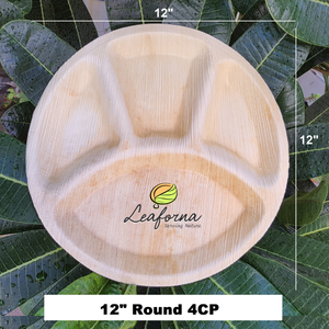 Assiettes écologiques en feuille de palmier à l'aspect bambou de 12 pouces Vaisselle réutilisable à 4 compartiments pour la restauration et les événements - Product Image 5